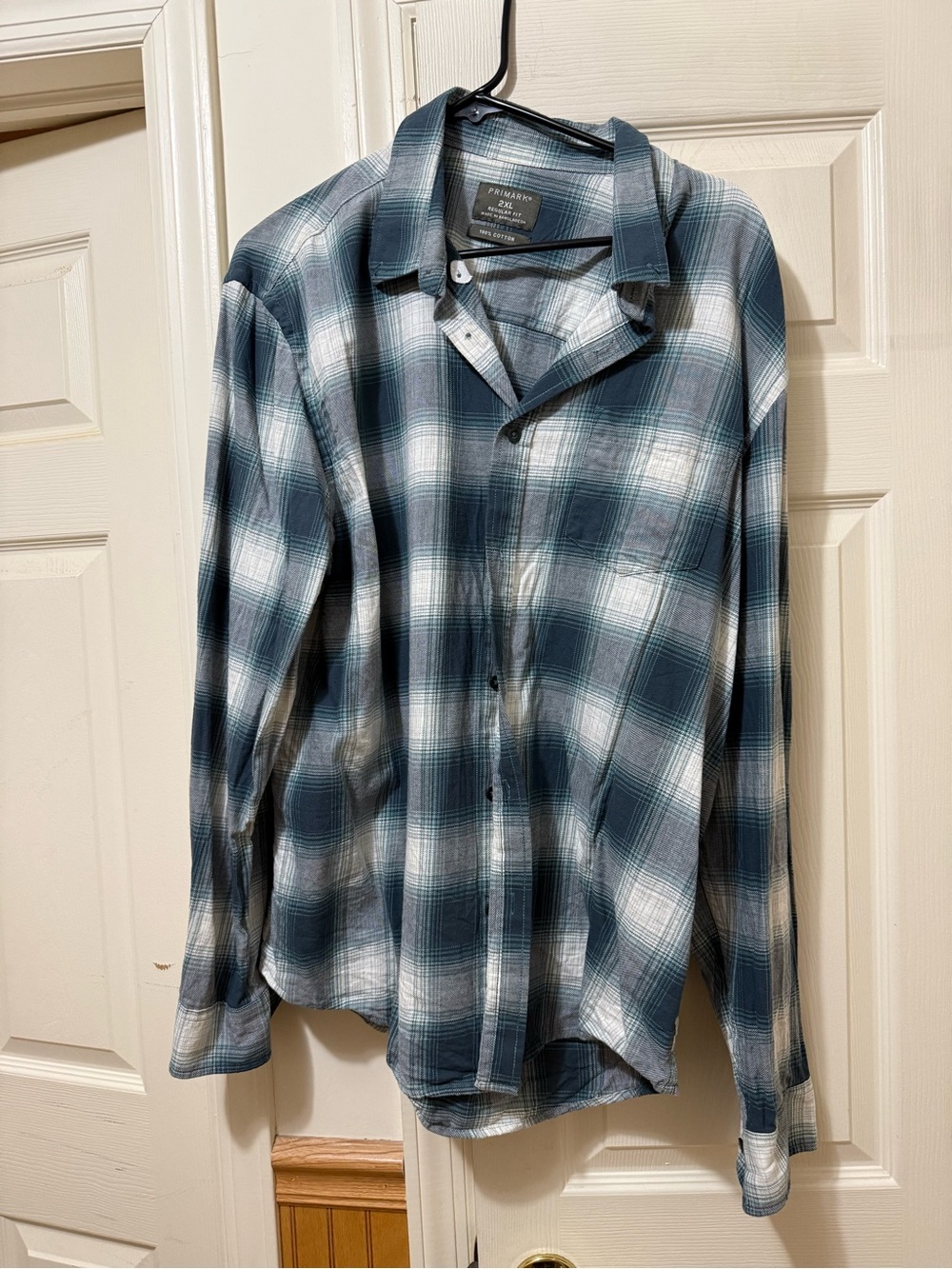 Primark Blue and White Plaid Casual Button-Down Shirt